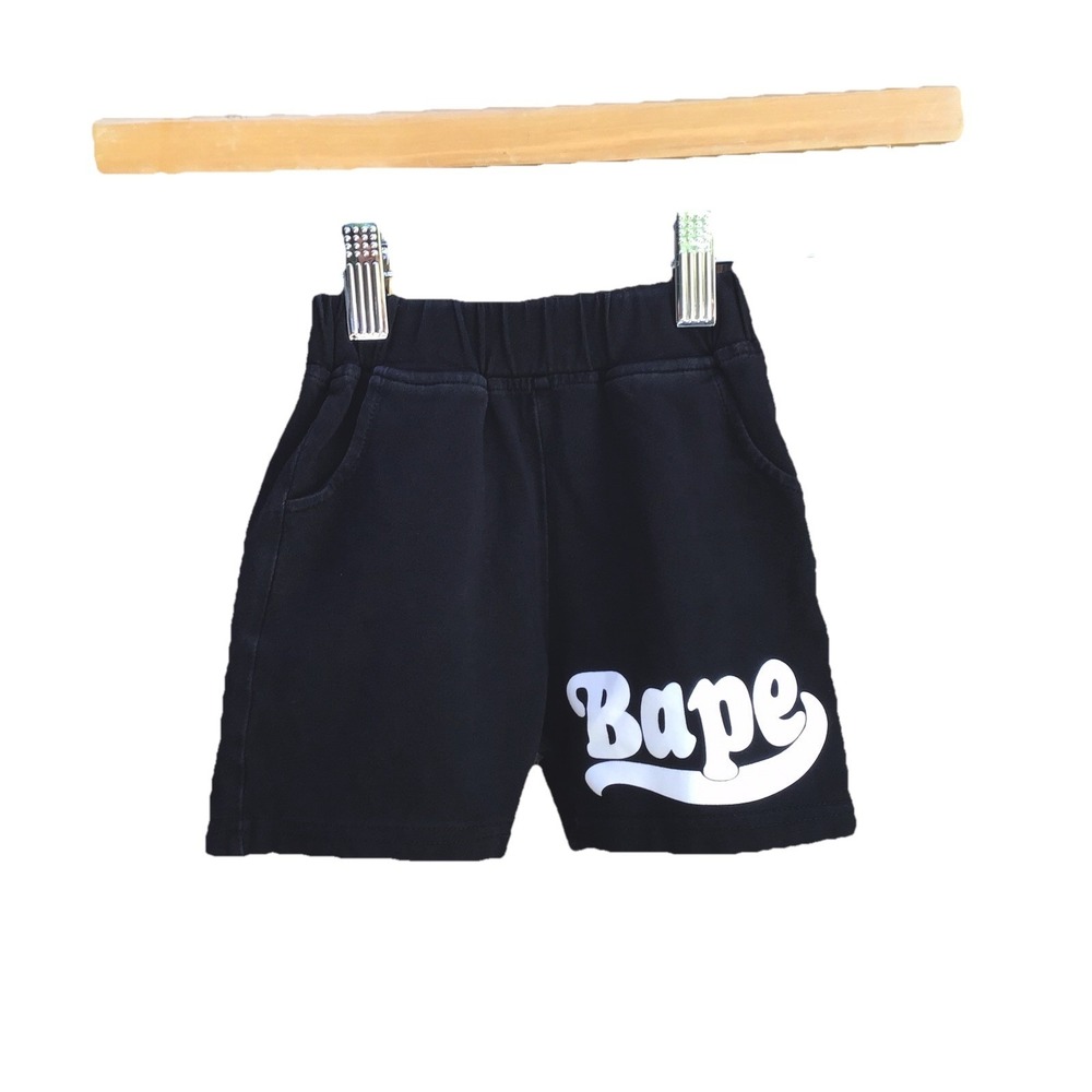 A Bathing Ape Bape Kids Black Sweat Shorts Logo Graphic Youth Size 100